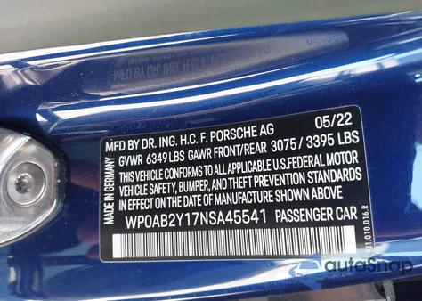 2022 Porsche Taycan 4S from USA, damaged, VIN WP0AB2Y17NSA45541